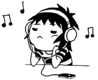 🎵 anime, music, headphones, cute, cartoon, listening, musical notes telegram sticker