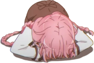 🙇‍♀️ anime, triste, esausto, capelli rosa, sdraiato, arrabbiato telegram sticker