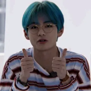 ⚔ V Daumen hoch, Kpop, BTS, Person, blaue Haare telegram sticker