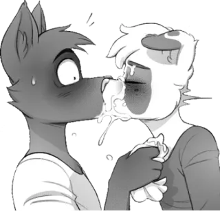 😘 furry, anthropomorphic, kissing, romance, black and white, animal, cartoon, affection whatsapp sticker