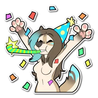 🎉 Furry, Festa, Celebração, Confete, Animal, Desenho animado telegram sticker