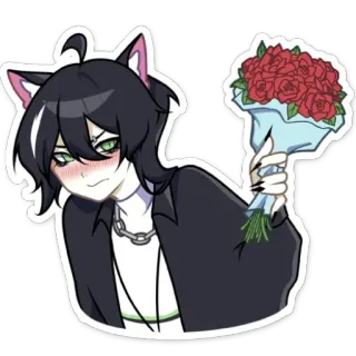 🌷 catboy, anime, manga, flowers, roses, cute, blush, ears telegram sticker