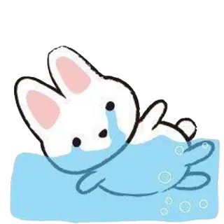 😭 bunny, rabbit, swimming, water, cute, cartoon telegram sticker