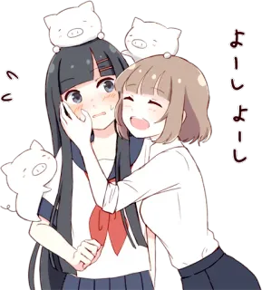 😊 よーしよし อนิเมะ, น่ารัก, ผู้หญิง, มิตรภาพ, หมู, การ์ตูน, ภาพประกอบ telegram sticker