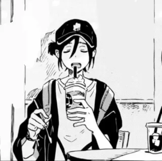 😌 anime, manga, drink, coffee, character, casual telegram sticker