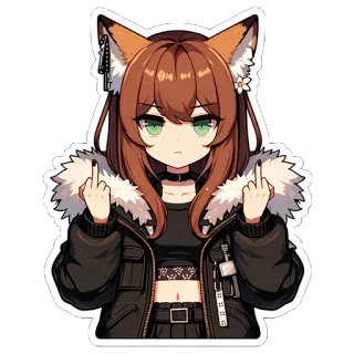 🖕 애니메이션, 여자, 여우, 가운데 손가락, 불쾌한 whatsapp sticker