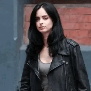 🥀 Jessica Jones phụ nữ, tóc đen, áo da, chân dung, nữ diễn viên telegram sticker
