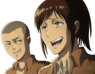 😂 Sasha Braus Attack on Titan อนิเมะ, ผ่าพิภพไททัน, ซาช่า เบราส์, ยิ้ม telegram sticker