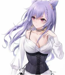 🥵 Anime Mädchen, lila Haare, Katzenohren, Anime, süß, Illustration whatsapp sticker