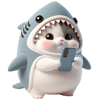📱 kot, rekin, słodki, zwierzę, naklejka, kreskówka telegram sticker