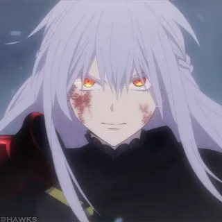 🧬 anime, character, white hair, orange eyes, blood, scar, female whatsapp sticker