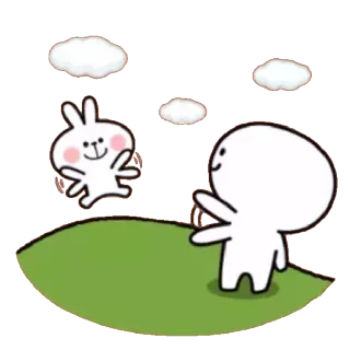 👋 кролик, мультик, милый, облака, прыжки, прыгающий whatsapp sticker