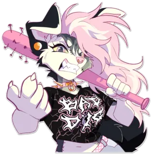 😡 BAD DOG furry, anthropomorphic, dog, baseball bat, punk, angry, bad dog, spiked collar whatsapp sticker