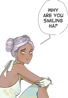 👿 WHY ARE YOU SMILING HA? kreskówka, postać, uśmiech, wyraz, pytanie, kobieta telegram sticker