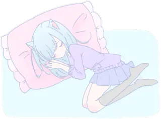 😴 Anime, Tidur, Telinga kucing, Bantal, Lucu, Kartun, Pastel whatsapp sticker