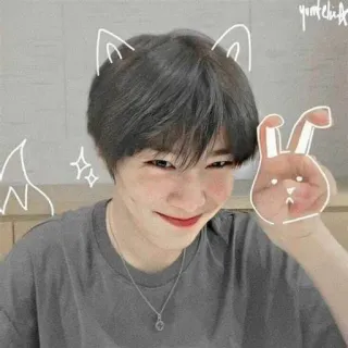 💫 personne, femme, selfie, portrait, mignon, art numérique, dessin, oreilles de chat, lapin telegram sticker