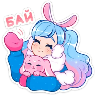 👋 БАЙ kawaii, słodkie, dziewczyna, królik, kreskówka, anime telegram sticker