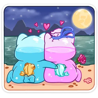 🌃 carino, amore, kawaii, coppia, romantico, cartoni animati, adesivo telegram sticker