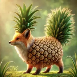 🤩 volpe, ananas, animale, frutta, ibrido, carino, divertente, natura telegram sticker