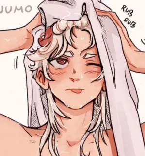 🌟 RUB RUB Estilo anime, Pessoa, Toalha, Cabelo, Estilo desenho animado telegram sticker