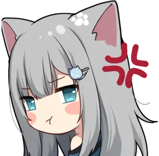 😤 发怒 Аниме, Злой, Девушка-кошка, Милый, Стикер, Седые волосы whatsapp sticker
