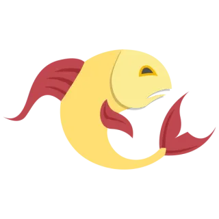 ♓️ pez, animal, dibujo animado, amarillo, rojo, nadando, criatura marina telegram sticker