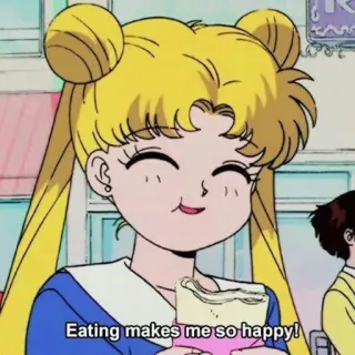 🥞 Sailor Moon Eating makes me so happy! anime, cewek, makanan, bahagia, sailor moon, makan whatsapp sticker