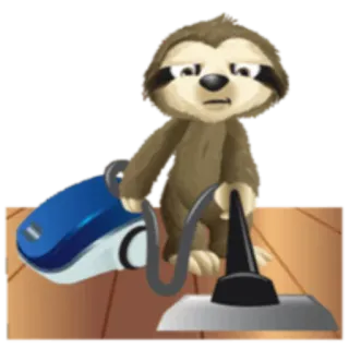 🙍‍♂ preguiça, aspirador, limpeza, desenho animado, animal, tarefas domésticas whatsapp sticker