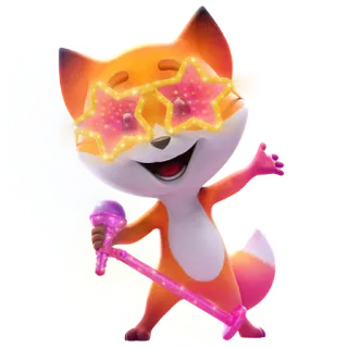 🤩 zorro, animal, dibujos animados, micrófono, gafas de sol, estrella, cantar, actuación whatsapp sticker