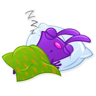 😴 спать, подушка, одеяло, мультфильм, фиолетовый, кролик, zzz whatsapp sticker