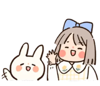 😃 imut, kartun, kelinci, gadis, melambai, ilustrasi whatsapp sticker
