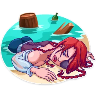 😲 pirat, frau, strand, meer, rothaarige, comic, insel telegram sticker