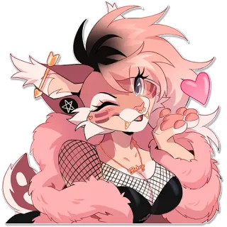 😘 Baby furry, pink, cat girl, kawaii, anime style, fishnet, fluffy, kiss, heart whatsapp sticker