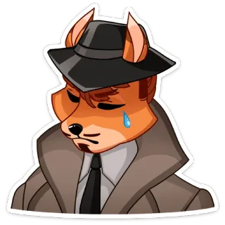 😢 antropomórfico, raposa, detetive, triste, desenho animado, adesivo telegram sticker