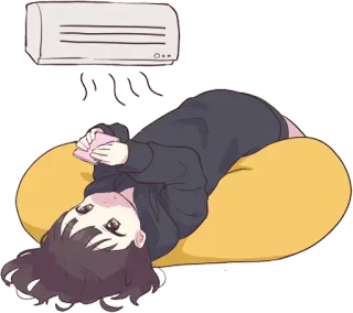 📱 动漫女孩, 躺着, 空调, 舒适, 手机, 放松, 休闲, 枕头 telegram sticker
