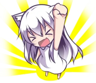 🙌 anime, chica gato, lindo, manga, puño en alto whatsapp sticker