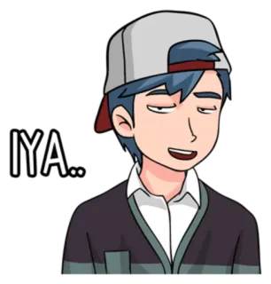 😀 IYA cartone animato, ragazzo, casual, berretto, sorrisetto, espressione whatsapp sticker