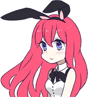 😐 garota anime, orelhas de coelho, cabelo rosa, fofo, desenho animado, ilustração, adesivo telegram sticker