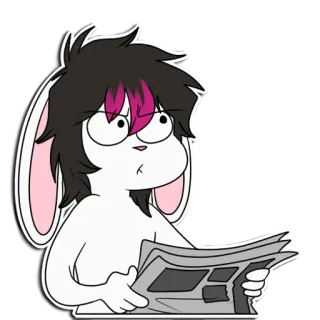 😒 Max Sam and Max bunny, rabbit, reading, newspaper, cartoon, anthropomorphic, bored, sketch telegram sticker