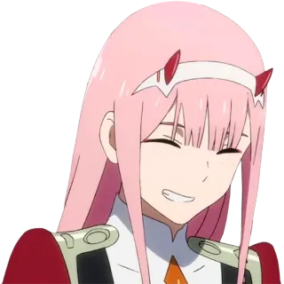 😁 Zero Two Darling in the Franxx Anime, Pelo rosa, Cuernos, Zero Two, Darling in the Franxx, Sonrisa telegram sticker