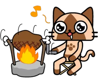 🍖 고양이, 요리, 불, 고기, 음식, 만화 telegram sticker