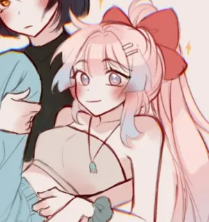 🌟 Anime, Kreskówka, Słodkie, Dziewczyna, Para, Różowe włosy telegram sticker