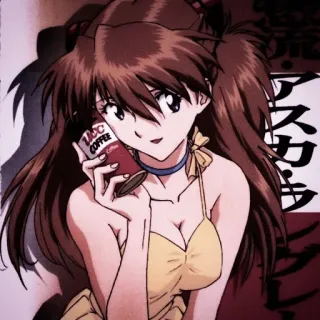 🎪 Asuka Langley Soryu Neon Genesis Evangelion UCC COFFEE anime, girl, coffee, Asuka, Evangelion, character telegram sticker