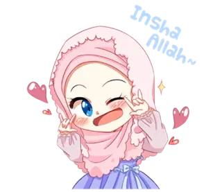 😉 Hyzaaa Whatsapp Cartoon, Anime, Mädchen, Hijab, Kawaii, Friedenszeichen telegram sticker