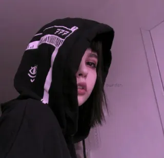 😉 burden cô gái, áo hoodie, emo, chân dung, tối telegram sticker