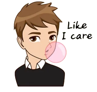 😒 Like I care chicle, dibujos animados, niño, despreocupado whatsapp sticker