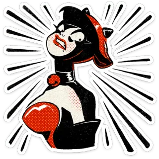 😬 wanita, kartun, merah, hitam, retro, komik, penjahat telegram sticker