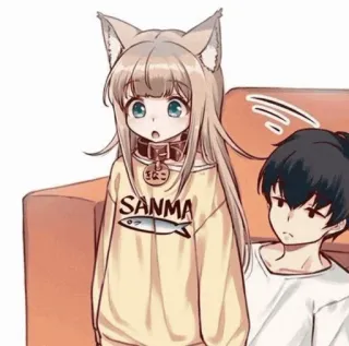 🧡 SANMA anime, kocia dziewczyna, ryba, sweter, kołnierz telegram sticker