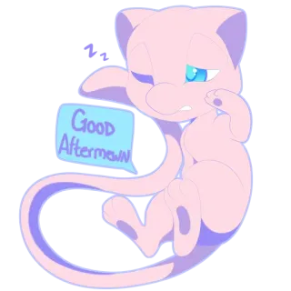 ☀️ Mew Pokémon GOOD AFTERMEWN telegram sticker