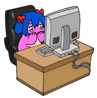 🖥 computer, ufficio, scrivania, cartone animato, personaggio, aspettando, annoiato telegram sticker
